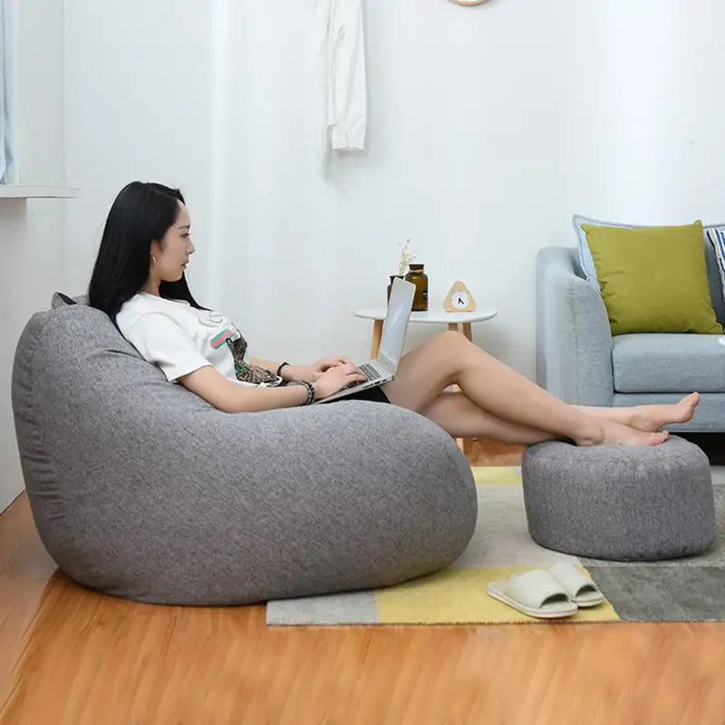 Removable Bean Bag Sofa Cover – Tatami Lounger Chair & Bed Pouf for Living Room