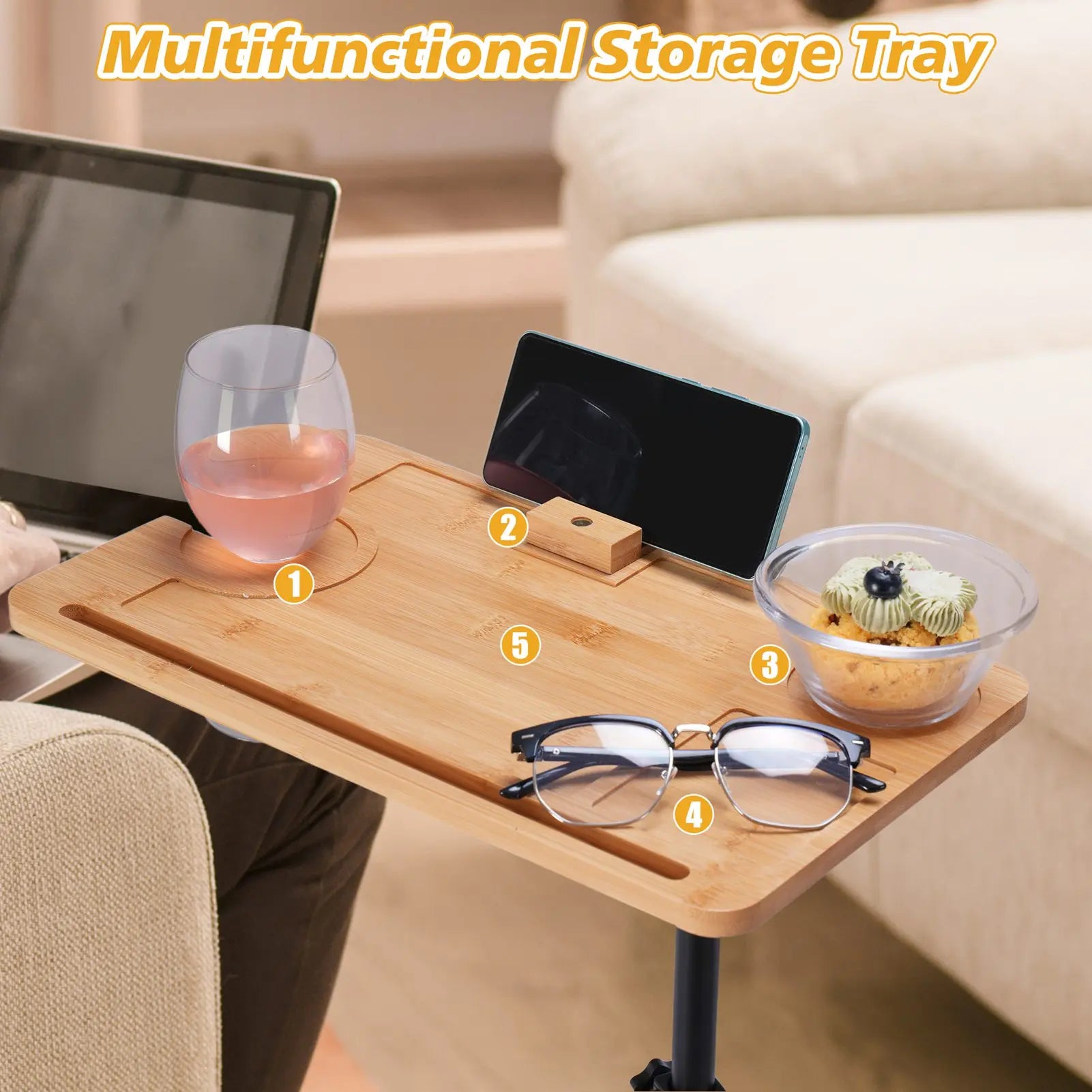 Clearance Adjustable Height Wooden Snack Table – Sofa Side & Narrow Couch Table