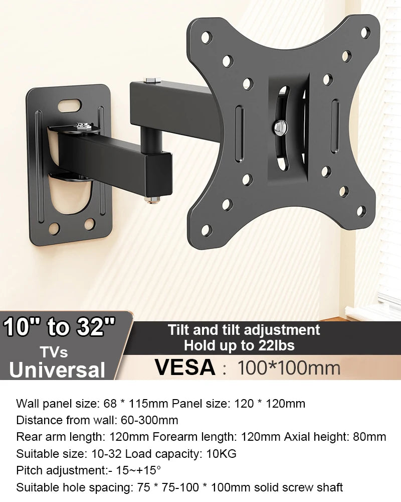 Articulating Arm Wall Mount Bracket for 10–32 Inch Flat & Curved TVs