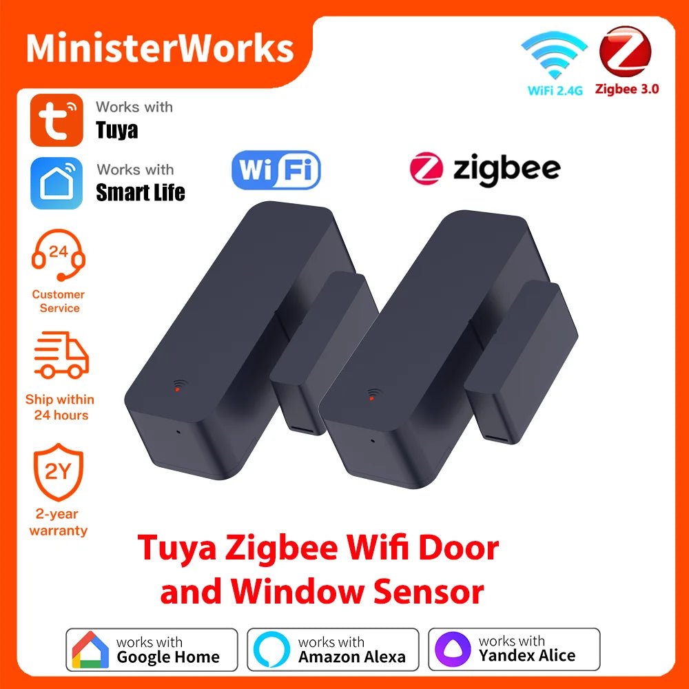 Tuya Zigbee WiFi Door/Window Sensor – Smart Alarm with Alexa & Google Home