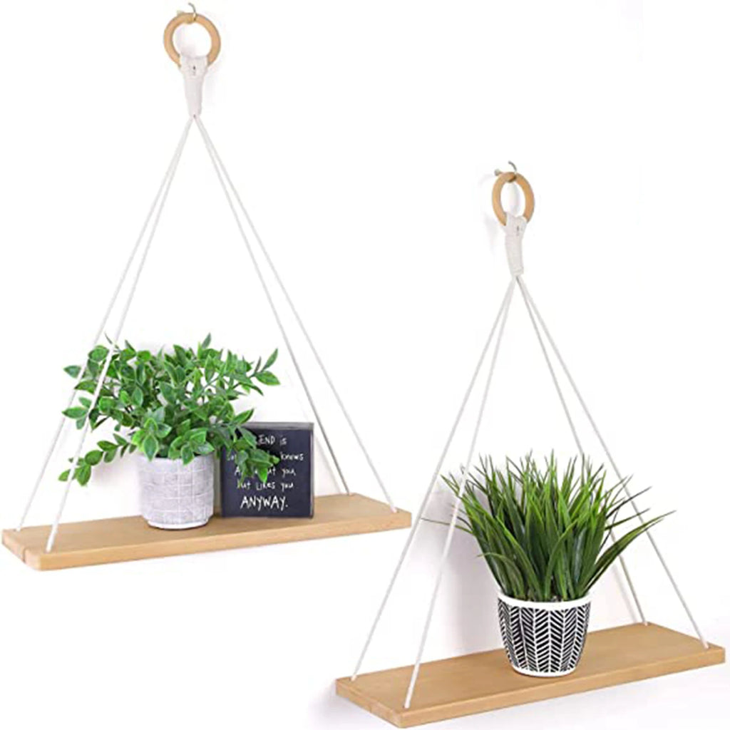 Hanging Shelves for Wall - 1PC Boho Shelf Decor - Macrame Hanging Shelf for Plants - Floating, Rope Bookshelves