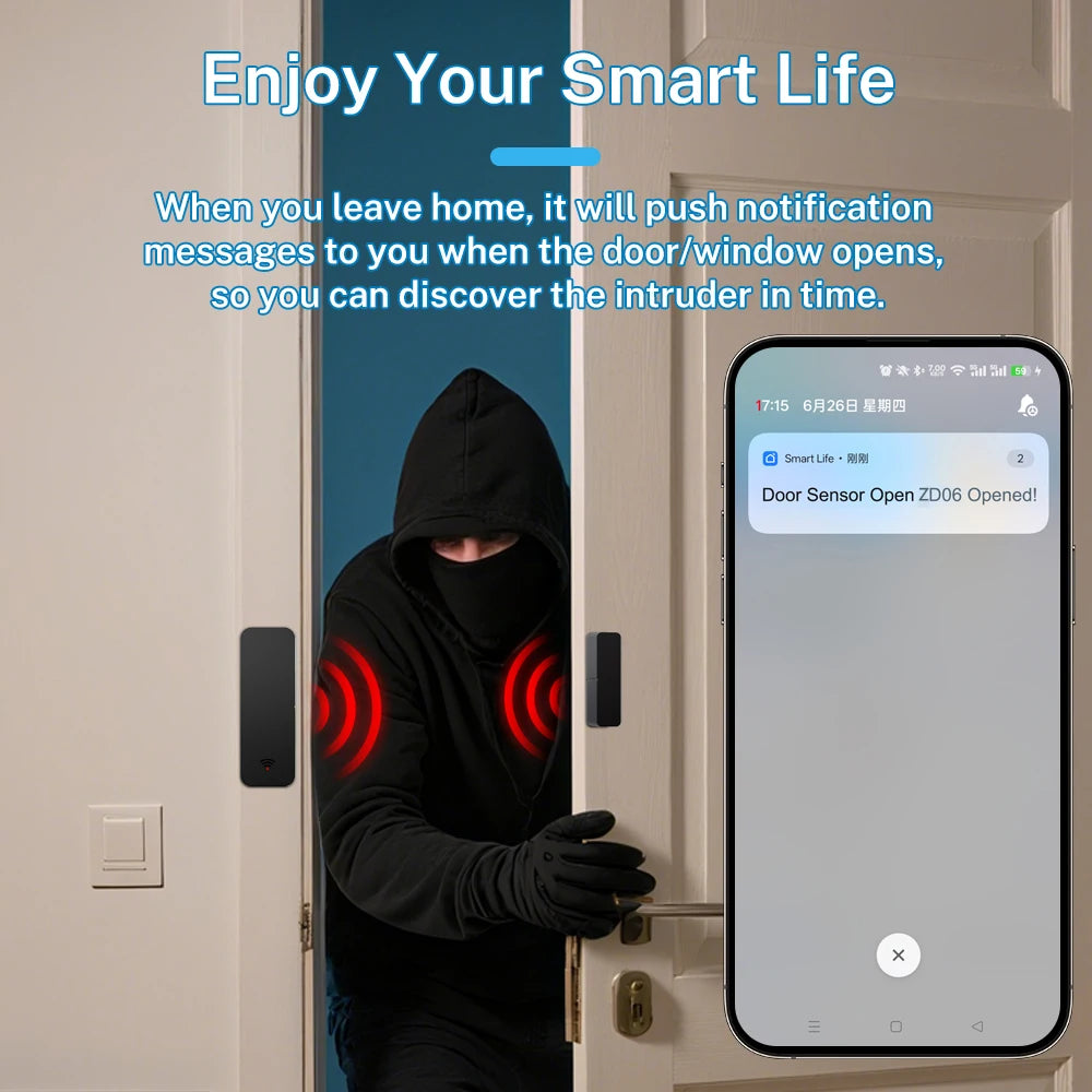 Tuya Zigbee WiFi Door/Window Sensor – Smart Alarm with Alexa & Google Home