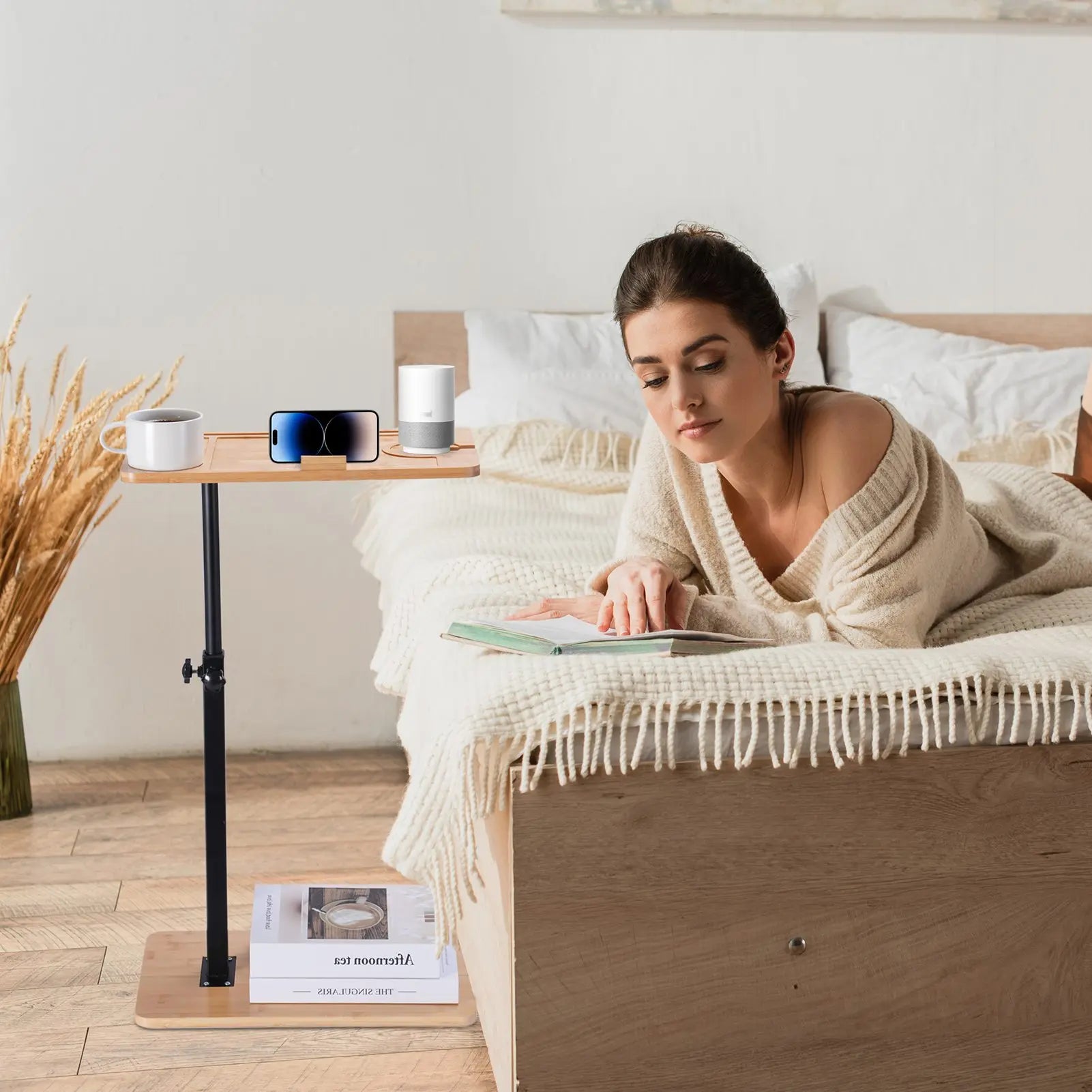 Clearance Adjustable Height Wooden Snack Table – Sofa Side & Narrow Couch Table