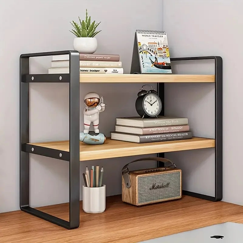 Compact Desktop Bookshelf & Tiered Cabinet Rack for Study, Office & Home Storage