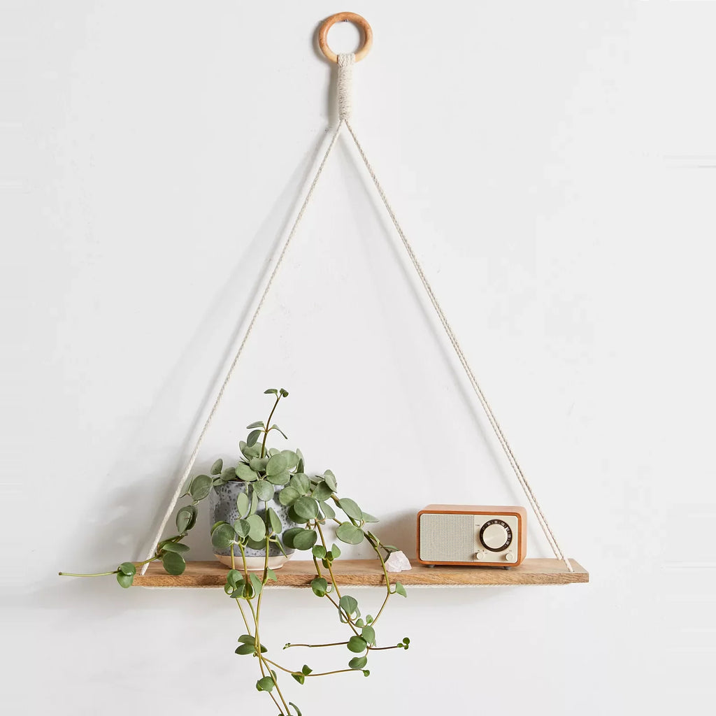 Hanging Shelves for Wall - 1PC Boho Shelf Decor - Macrame Hanging Shelf for Plants - Floating, Rope Bookshelves