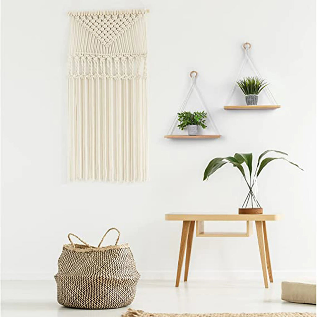 Hanging Shelves for Wall - 1PC Boho Shelf Decor - Macrame Hanging Shelf for Plants - Floating, Rope Bookshelves