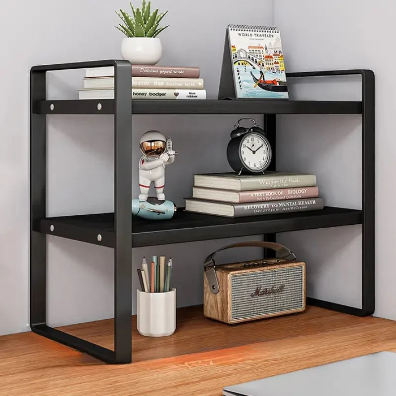 Compact Desktop Bookshelf & Tiered Cabinet Rack for Study, Office & Home Storage